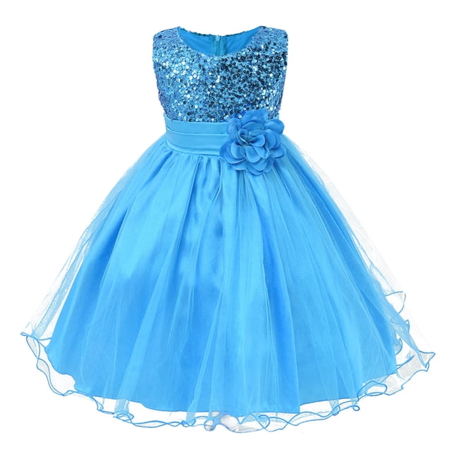B91xZ Robe Midi pour Filles à Imprimé Floral, Col Ras du Cou, Robe de Fête, BU2 8-9 Ans