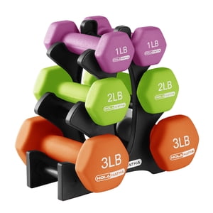 HolaHatha 1, 2 et 3 lb Ensemble de poids d'entraînement de la dumbbell néoprène avec rack HolaHatha 1, 2 et 3 lb Ensemble de poids d'entraînement de la dumbbell néoprène avec rack