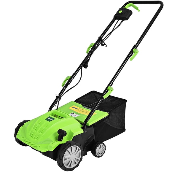 IronMax Scarificateur Filaire 12 A, Défeutreur de Pelouse Électrique 13 Pouces avec Sac de Collecte 40 L, Vert
