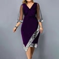 thumbnail image 1 of TIMIFIS Robe Moulante Midi Élégante pour Femmes à Col en V, Manches Longues Lanterne, Froncée, en Maille Extensible, Ajustée, Formelle, pour Fête et Cocktail, Printemps Été, Printemps, 1 of 6