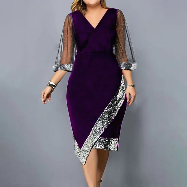 TIMIFIS Robe Moulante Midi Élégante pour Femmes à Col en V, Manches Longues Lanterne, Froncée, en Maille Extensible, Ajustée, Formelle, pour Fête et Cocktail, Printemps Été, Printemps