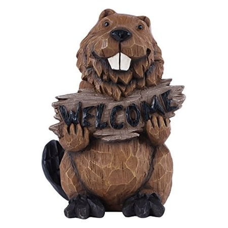Beaver Tient une Statue Pancarte de Bienvenue