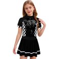 thumbnail image 1 of RUNQHUI Costume de Pilote de Course pour Enfants Filles F1 Uniforme d'Ouverture de Cheerleading Paillettes Robe Justaucorps à Manches Courtes Noir 16, 1 of 5