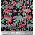 thumbnail image 1 of Soimoi Poly Georgette Fabric Floral & Flamingo Bird Printed Fabric 1 Yard 42 Inch Wide, 1 of 4