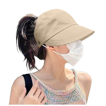 GDREDA Lightweight Summer Hat Womens Can Tie A Ponytail Empty Top Hat Sun Hat Women's Summer Outdoor Sun Shading And Sun Tongue Hat,Khaki