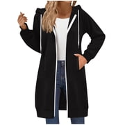 Atogsazn Hoodies for Womens Zip Up Plus Size Hoodie Long Sleeve Sweater Fleece Sweatshirt Tops Fall Outerwear Black L Fashion