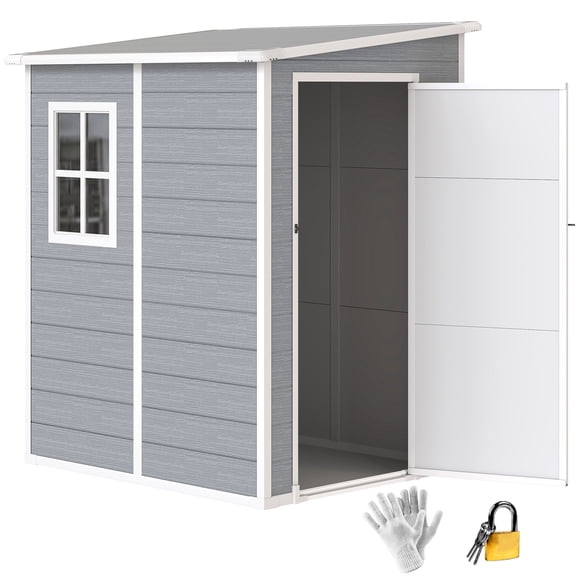 Outsunny 4 x 5FT Lean to Outdoor Storage Shed Plastic Garden Tool Storage