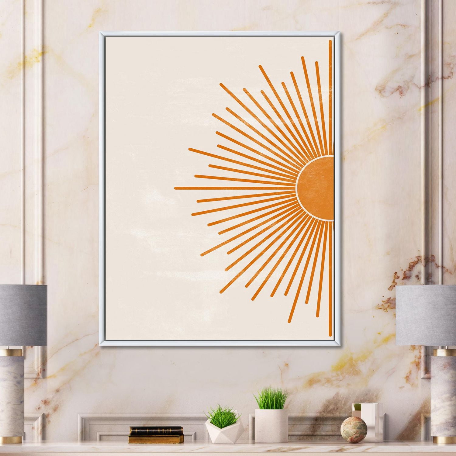 Designart Imprimé soleil orange I ART MURAL À CADRE FLOTTÉ