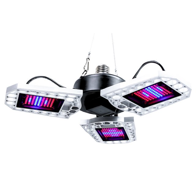 yeacher Adjustable E27 Socket 3-Leaf Foldable Plant Growth Light with Red-Blue Spectrum, 216 LED Beads, Waterproof Design for Greenhouse Seedlings, Multi-Angle Lighting, Rope Length Customization