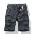 thumbnail image 2 of Men Casual Solid Zipper Button Pockets Elastic Waist Cropped Cargo Shorts(Dark Gray,M), 2 of 3
