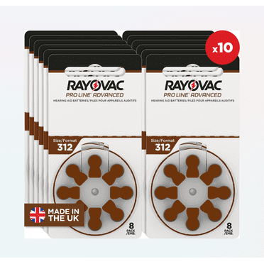 RAYOVAC® Piles pour Aide Auditive ProLine Taille 312 (80 Piles) - 10 Paquets de 8 Cellules total de 80 Piles