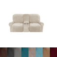 thumbnail image 1 of CHOK 2024 Housse de Causeuse Inclinable avec Console Centrale Housse Extensible en Velours pour Fauteuil Inclinable 2 Places avec Porte-Gobelet, 1 of 10