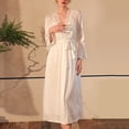 thumbnail image 2 of Penkiiy Womens Long Robe Satin Lace Nightgowns Soft Ruffle Sleeve Bathrobe S White, 2 of 4