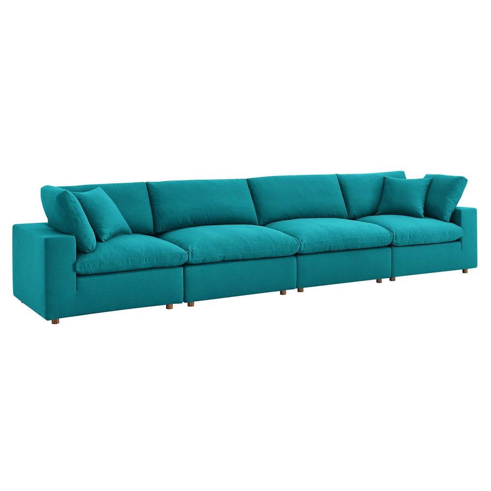 Modway Commix 4 Piece Down Filled Overstuffed Sectional Sofa Set in Teal