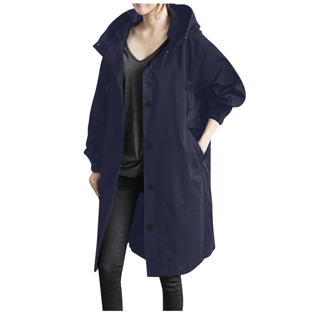 Hauts à Manches Longues pour Femmes Décontractés Femmes Couleur Unie Bouton Poche Récréatif à Capuche Manteau Coupe-Vent à Manches Longues Hauts