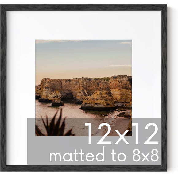 HAUS AND HUES Solid Oak 12”x12” Picture Frame Matted to 8”x8” - Square Picture Frame 12x12, Black Frame for Gallery Wall, 12 x 12 Square Frame, 12x12 Frame with Mat (Black Frame)