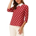 thumbnail image 4 of INSPIRE CHIC Blouse à Col Peter Pan Contrastant pour Femmes, Rentrée Scolaire, Manches 3/4, Chemises, m Rouge Blanc, 4 of 7