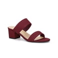 thumbnail image 1 of Women's Dual Straps Mid Chunky Heel Slide Sandals Burgundy 8.5, 1 of 8