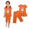 thumbnail image 1 of Chemises pour Filles, Ensemble Deux Pièces Été Col Rond Petit Imprimé Manches Courtes Manches Volantes Taille Élastique Pantalon Court, 1 of 4