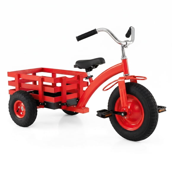 Costway Kids Tricycle with Storage Basket 15" Inflatable Rubber Tires Adjustable Handlebar Red
