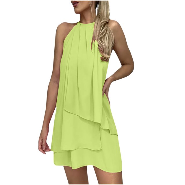 SMihono Robes Bohèmes d'Été pour Femmes Grande Taille Aguichant Mode Sans Manches Uni Col Rond Ample Robe Irrégulière pour Dames