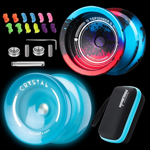 MAGICYOYO Finger Spin Yoyo Pack of Metal Yoyo V12 + Plastic Yoyo K2, Responsive yoyo for Kids 8-12, Professional Yoyo for Adults, Dual Function yoyos with Concave Bearin