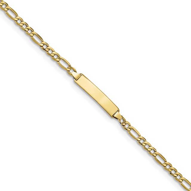 Bracelet ID à Maillons Figaro Semi-Plein en Or Jaune 10K