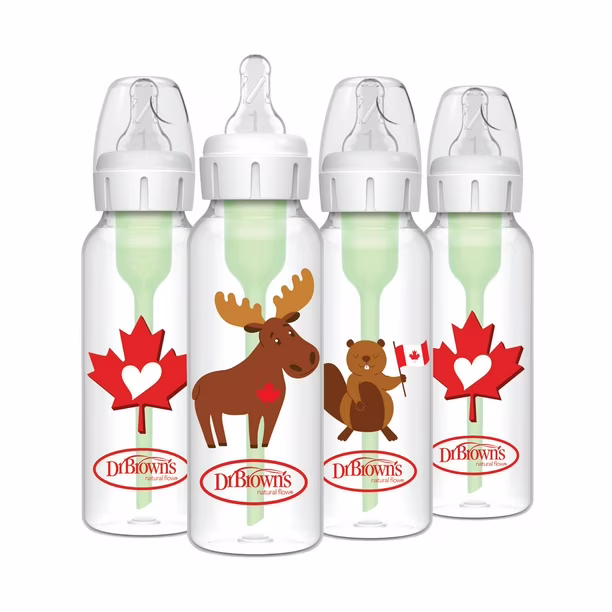 Multicolore- Canada, variante sur Dr. Brown's Biberons pour Bébé Étroits Options+ Anti-Coliques, Débit Lent Niveau 1, Orignal / Castor, 0m+, 4x8oz Biberons