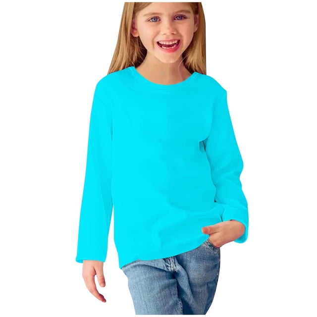 LOVZFMLL Hauts pour Petites Filles, T-Shirt de Pyjama à Col Rond à Manches Longues, Uni, Essentiel, Confortable, Polyvalent pour Tous les Jours, Superposition, Vêtements d'Automne 4-5 Ans Vêtements pour Filles