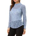 thumbnail image 4 of INSPIRE CHIC Women's Crochet Lace See Through Floral Ruffle Neck Blouse, 4 of 5