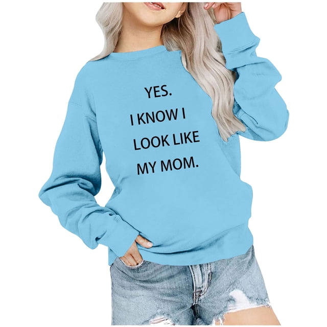 Économies d'Hiver! SROBPTY Chandails à Manches Longues pour Tout-Petits, T-Shirt pour Enfants à Manches Longues Imprimé, T-Shirt Imprimé à Col Rond Court, Convient aux Garçons et aux Filles, Bleu Pâle, 2 Ans