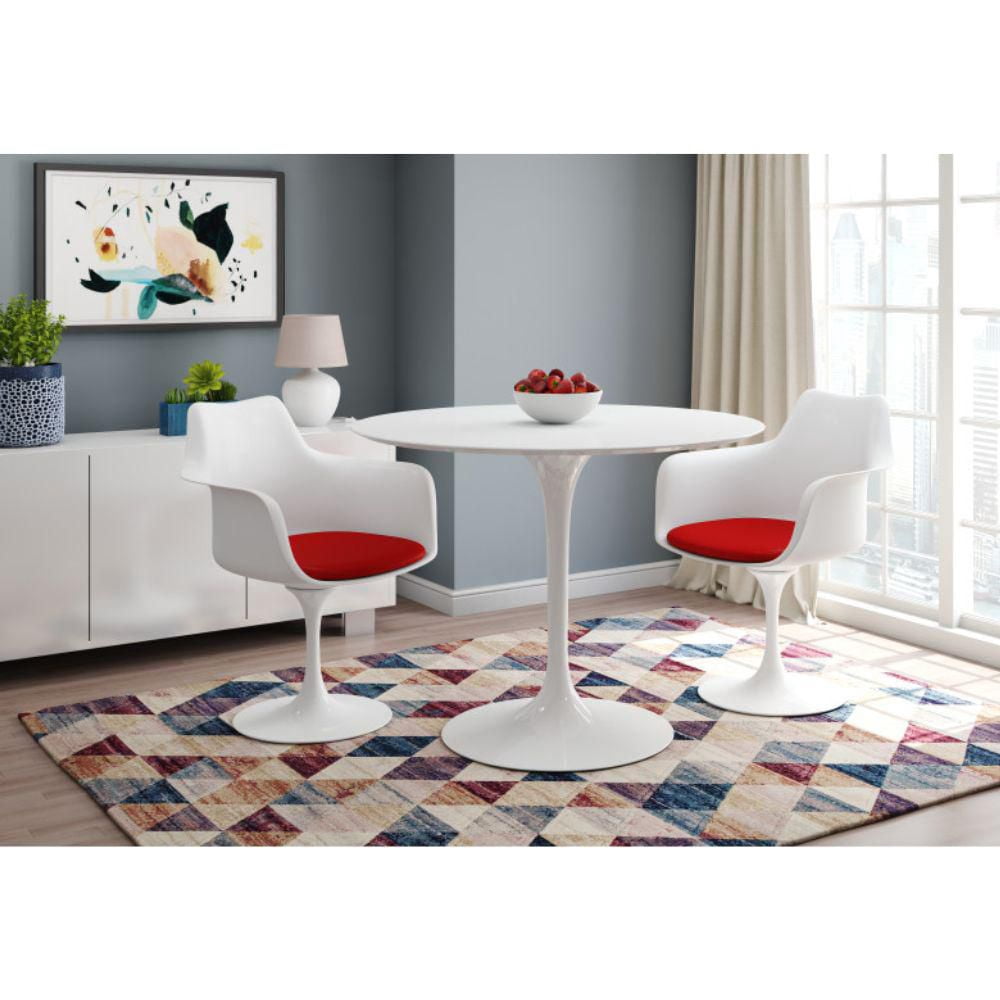 Fauteuil Tulipe Blanc Céleste avec Coussin Rouge