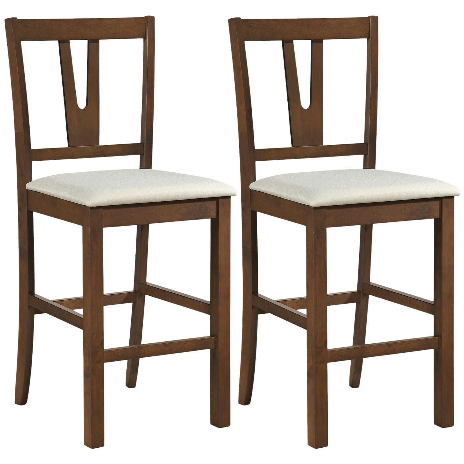 Gymax Counter Height Wooden Bar Stools Set of 2 24'' Mid-Century Modern Wood Barstools