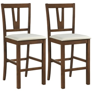 Gymax Counter Height Wooden Bar Stools Set of 2 24'' Mid-Century Modern Wood Barstools