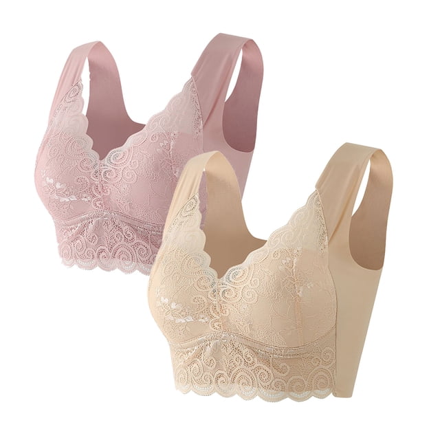 Timegard 2pc Bras for Women Plus Size Lace No Underwire Full-Coverage High Support Comfort Everyday Bras