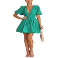 thumbnail image 1 of Ladies‘ Summer Casual A-line Dress in Solid Color with Deep V-Neckline, 1 of 5