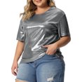 thumbnail image 4 of GRACE & GRANDEUR Haut Grande Taille pour Femmes Métallisé Col Rond Manches Courtes T-Shirt Chemisiers de Fête Tee Hauts, 4 of 5