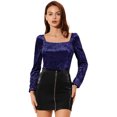 thumbnail image 1 of INSPIRE CHIC Women's Velvet Square NeckLong Sleeve Blouse Top, 1 of 6