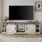 WAMPAT Farmhouse TV Stand with Sliding Barn Doors - Modern Wood Media Console for TVs up to 100 inch, Living Room Storage Cabinet, White