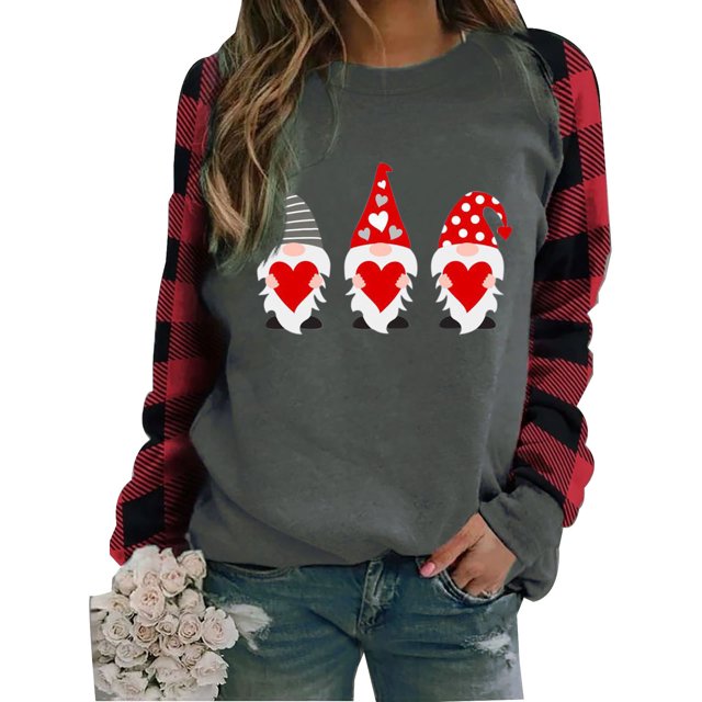 xiaxaixu T-shirt Imprimé de Noël pour Femmes Pull-Over Patchwork à Manches Longues