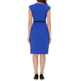 thumbnail image 3 of INSPIRE CHIC Robe de Bureau Élégante pour Femme à Col Rond, Manches Cap, Ceinturée, Robe Fourreau de Travail Bleu Royal G, 3 of 5