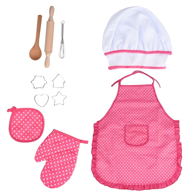 Kids Cooking And Baking Set - 11pcs Kitchen Costume Role Play Kits, Apron, Hat