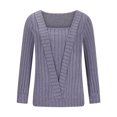 thumbnail image 4 of RXIRUCGD Haut pour Femme à Rayures Uni à Col en V à Manches Longues Faux Deux-Pièces, Violet, Taille : L, 4 of 6