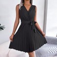 thumbnail image 2 of Birdeem Robe Sans Manches à Col en V Croisé pour Femmes, Couleur Unie, Taille Pliée, 2 of 9