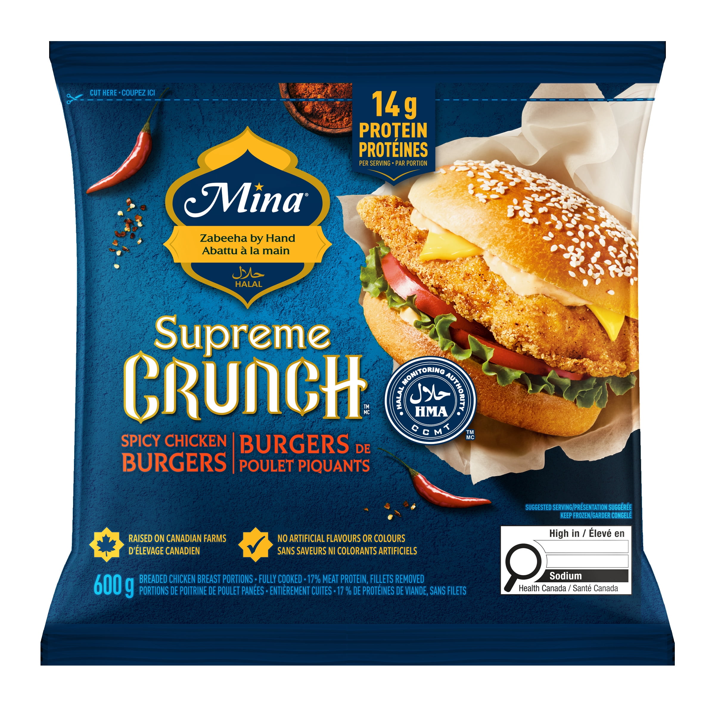 Mina Burgers de poulet piquants halal Supreme CrunchMC 600 g