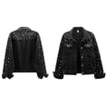 thumbnail image 2 of Veste en Denim Perlée pour Femme Courte avec Strass Veste en Jean Manteau Noir P, 2 of 5