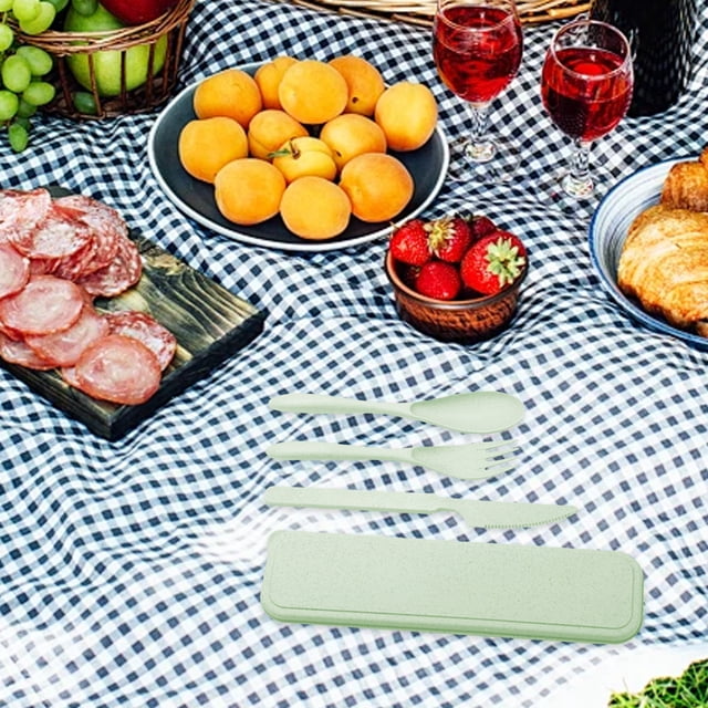 Reusable Utensil Set, Wheat Straw Cutlery, Portable Travel Case, Outdoor Dining Essentials, Camping Picnic Gear, Eco-Friendly Kitchenware