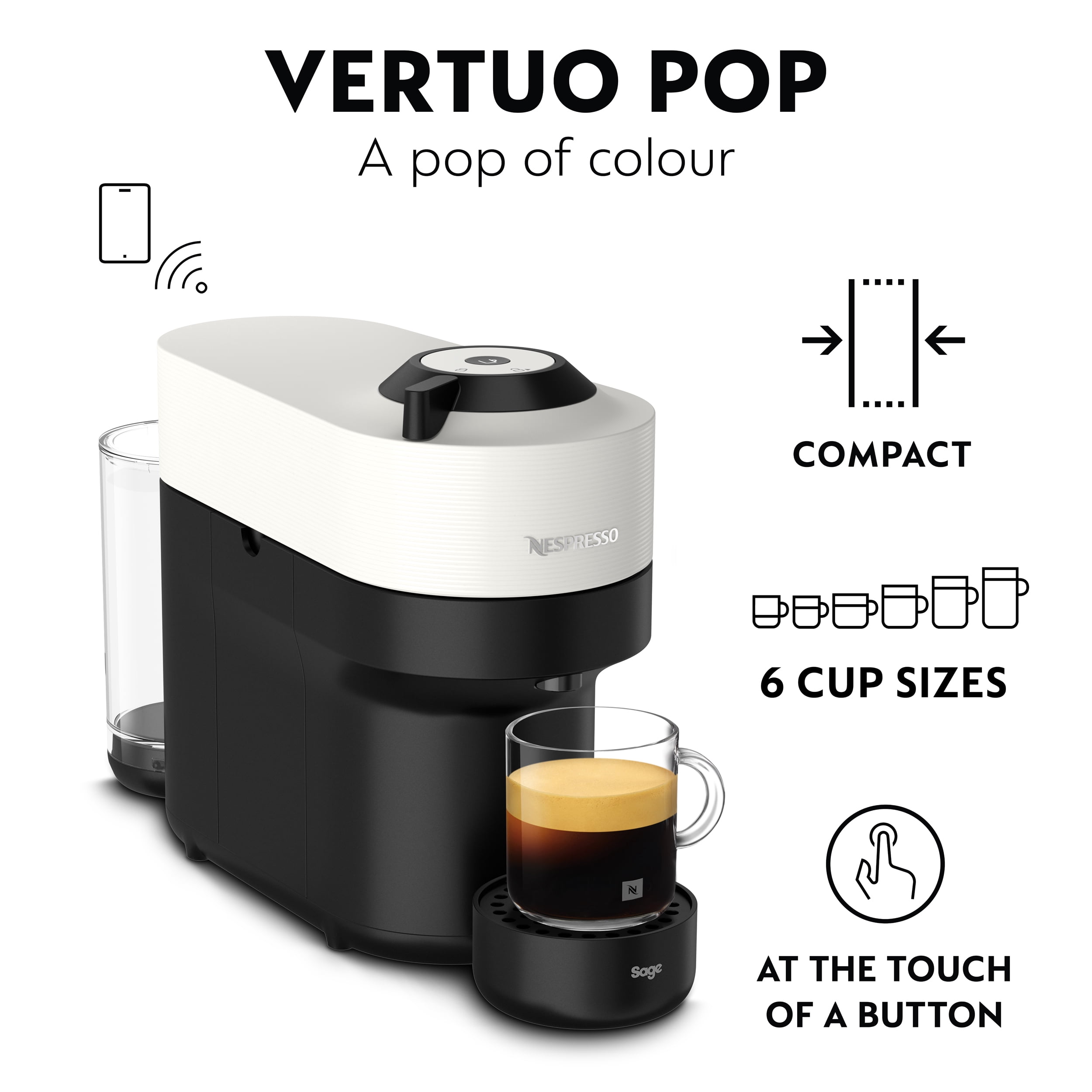 Nespresso Vertuo Pop Coffee and Espresso Machine Coconut White by Breville 6 Coffee Sizes