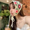 thumbnail image 1 of Hand Crocheted Hook Flower Hollowed Out Triangular Scarf Sweet And Cute Tie Hair Turban Hat, 1 of 3