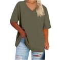 thumbnail image 1 of Moxiu Womens Plus Size Summer V Neck Tees Casual Loose Fit Short Sleeve Solid Color Oversized Basic Tunic Tops Brown,M, 1 of 4